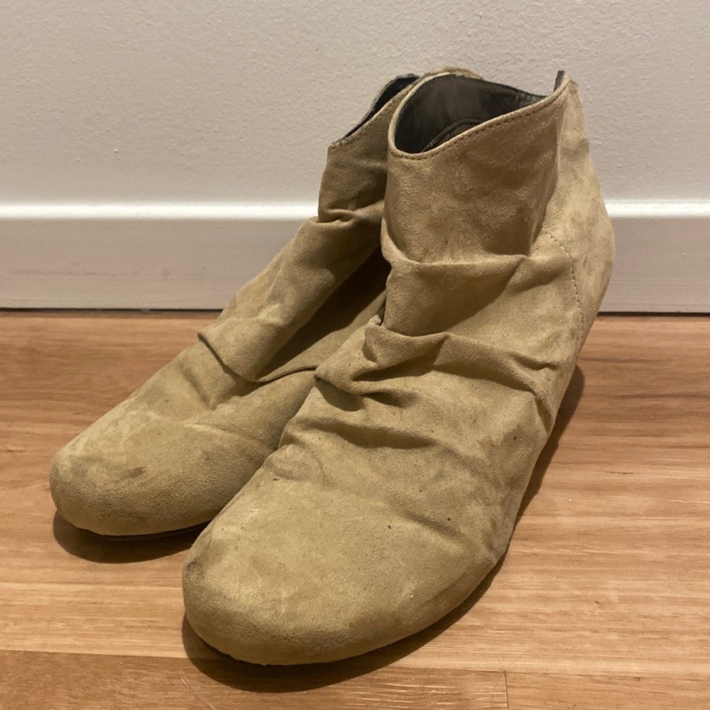 Express tan wedge booties